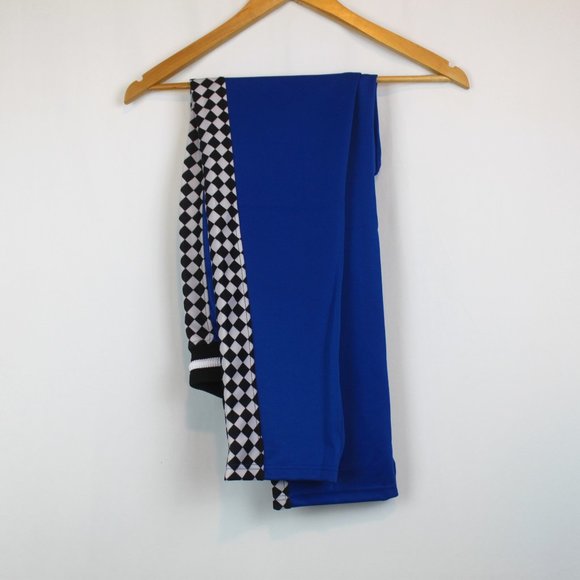 Womens Blue Lounge Drawstring Pants with Black and White Checkered Stripe - Picture 10 of 12